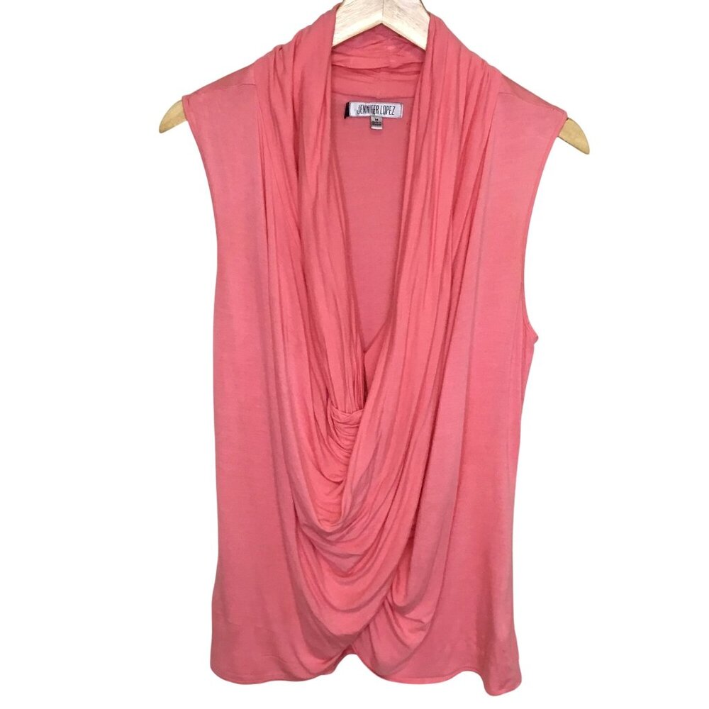 JENNIFER LOPEZ Sleeveless Coral Draped Cowl Neck Top M Blouse Soft Boho Chic